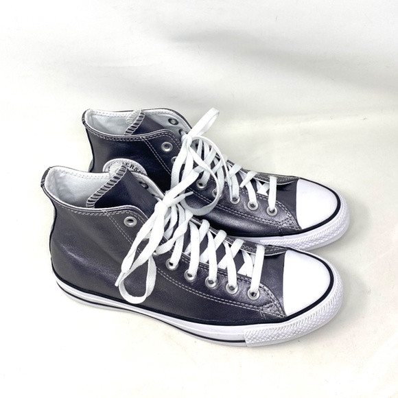 Converse Chuck Taylor High Black Metallic Leather Sneakers Women's Size A06166C - Picture 5 of 8